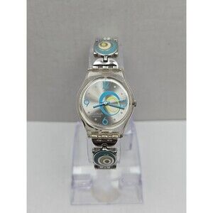 Swatch Check Pea LK267G Womens 25mm Clear Case Silver Bracelet Swiss New Battery